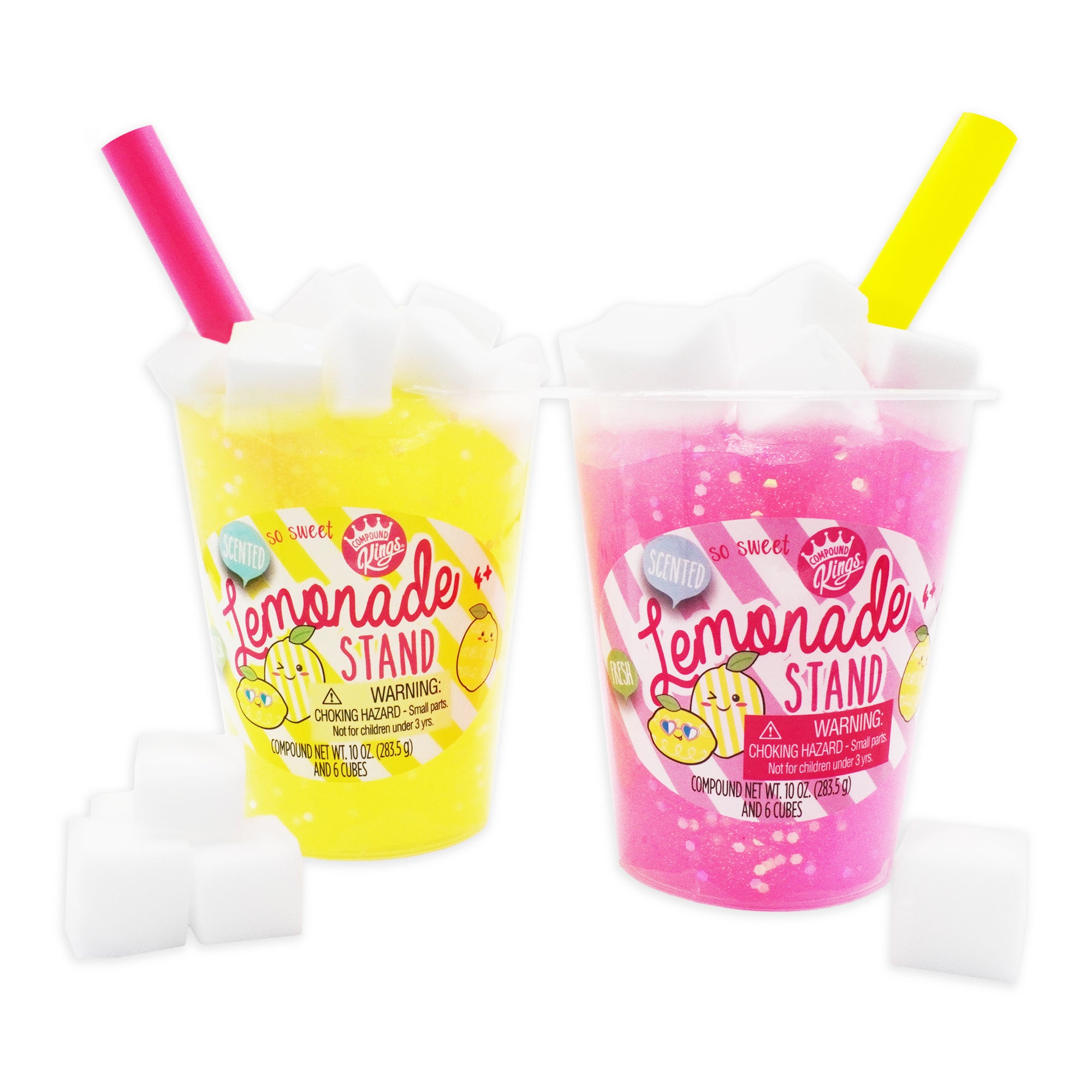 Compound Kings - Summertime Lemonade Stand - 2 Pack Jelly Cube Fluffy Slime Cup - Pink and Yellow Bundle